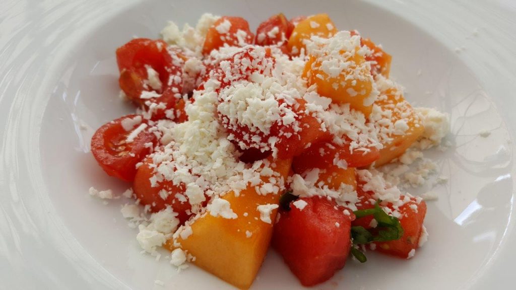 Melon et pastèques, copeaux de feta